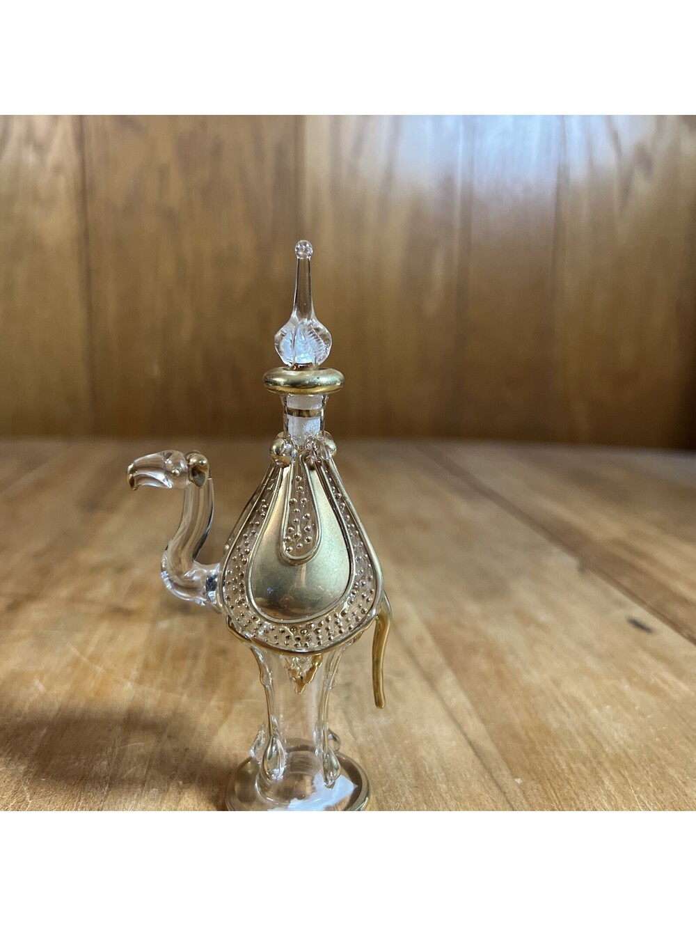 Camel Egyptian Blown Glass Perfume Clear & Gold Bottle